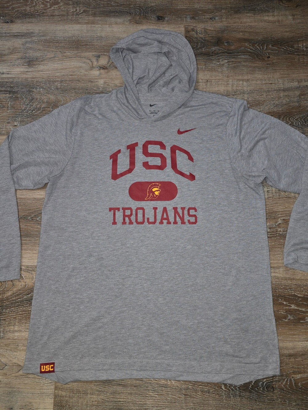 Nike XL USC Trojans Gray Nike Hooded Long Sleeve Tee Shirt